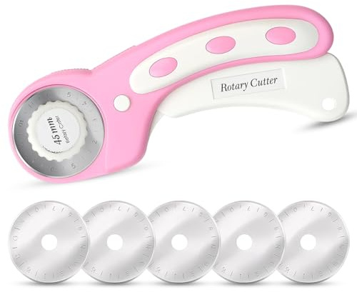 Rollschneider Stoff, 1x 45MM Pink Rollschneider Mit 5 Klingen, 16.5×6cm Geschenkpapier Schneider, Stoffschneider, Rollschneider Für Präzises Schneiden Von Stoff Und Geschenkpapier