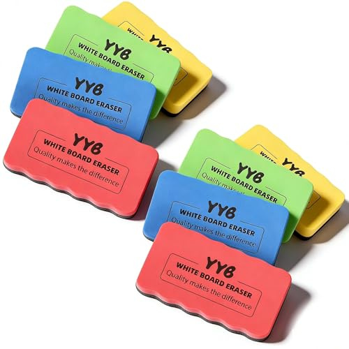8 PCS Magnetic Whiteboard Erasers, Colorful Magnetic White Board Eraser Whiteboard Rubber Dry Eraser with Thick Felt Pad, Erasers Set, Cleaner Board for Classroom Home Office(10.3 x 5.5 x 2 cm)