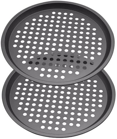 Joygoodta Teglia per pizza con fori 2 pezzi Teglia per pizza antiaderente 12'' forata Lavabile in lavastoviglie Acciaio Conduzione uniforme del calore per forniture da forno Rotonda