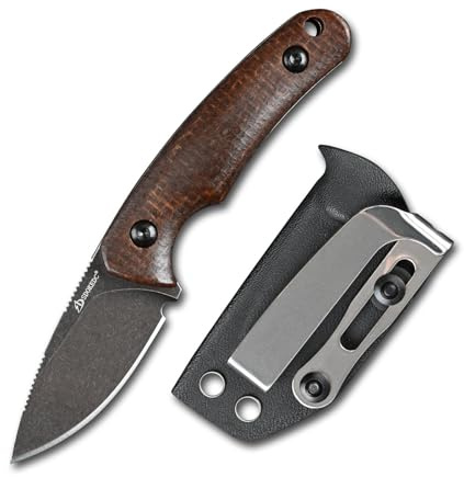 SDOKEDC EDC Messer, DC53 Stahl Micarta Griff, Outdoor Werkzeug für Camping, Angeln und Bushcraft（Schwarz + Braun）