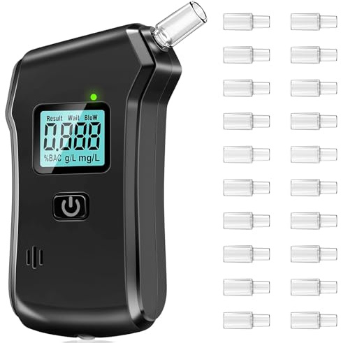 TORVEX Professional Breathalyzer, High Precision Digital Alcohol Tester with LCD Display, One-Touch Operation - Portable BAC Test Device with 20 Mouthpieces for Home, Parties & Personal Use
