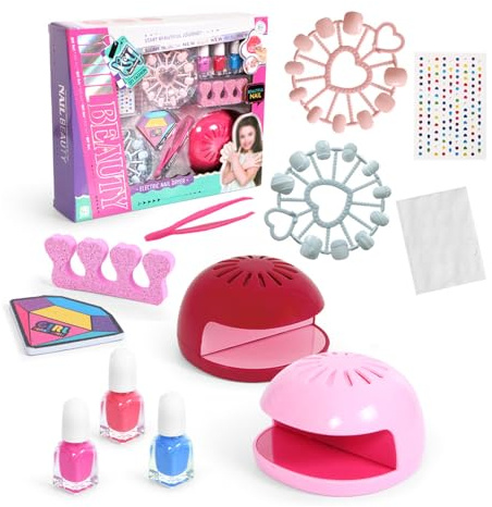 ZYHARUKO Sicheres kleines Nageltrockner-Set für Kinder mit waschbarer Politur auf Wasserbasis, leicht zu entfernende Aufkleber für Kunstspaß-Salon-Set