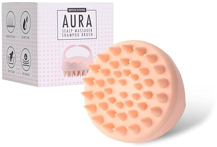 AURA Silikon Kopfhaut Massagebürste mit ergonomischem Griff – Für entspannende Kopfmassage mit Shampoo, weich und hautfreundlich, ideal für empfindliche Kopfhaut (Nude Pink)