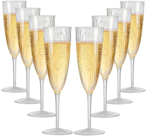 Wxeadu 8 Pcs Clear Champagne Flutes, 6 oz/180ml Reusable Plastic Champagne Flutes, Transparent Cocktail Glasses Crystal Wine Cups, Plastic Champagne Glasses for Party,Wedding,Christmas Party