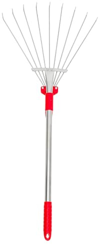 HOMSFOU Râteau à Main en Acier Inoxydable Rétractable, Petit Râteau de Jardin Robuste pour Jardinage, Outil Polyvalent pour Feuilles, Terre et Désherbage, Entretien Extérieur et Pelouse