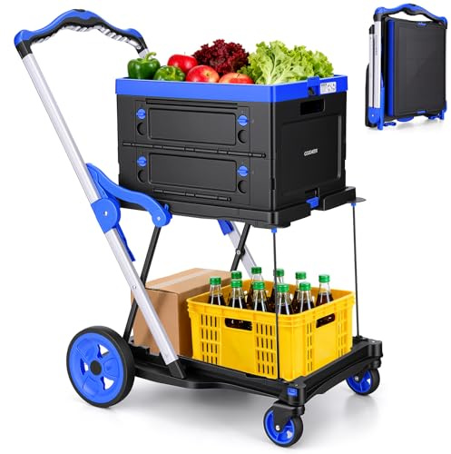 COOCHEER Chariot Courses Pliable 90kg - Diable Transport Robuste avec Caisse Pliante | Poignée Réglable Hauteur | Idéal Shopping, Déménagement, Camping & Bureau