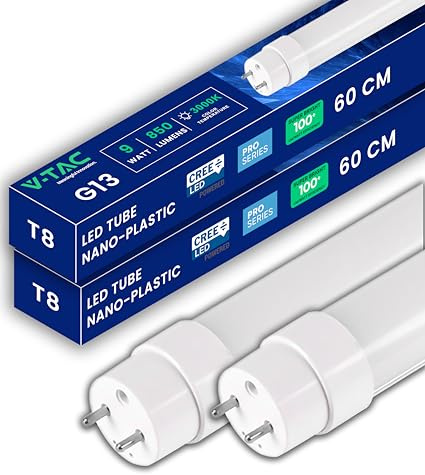 V-TAC 2x Tubes LED 60 CM - T8 G13-7,5W - [CHIP LED CREE - HAUTES PERFORMANCES] - 850 Lumens - Tubes pour Plafond, Mur, Garage - Tube T8 - Remplacement des Néons - Blanc Chaud 3000K