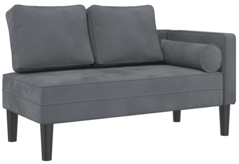 Chaiselong med kudde mörkgrå sammet vadderad 116,5 x 62 x 57,5 cm ergonomiskt justerbar med armstöd och ryggstöd, perfekt för avkoppling, läsning, sömn i vardagsrummet, kontoret