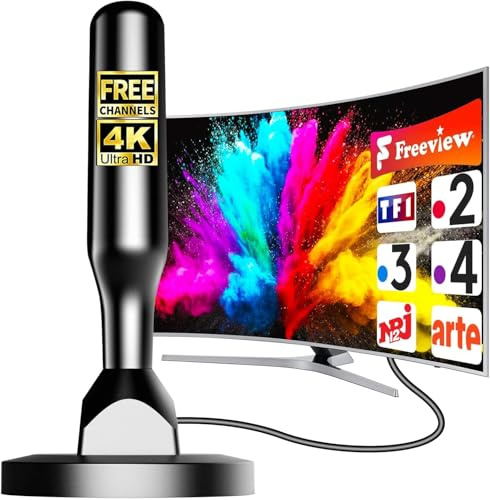 KAWASIMAYA Antenne TV Intérieur Puissante 2026, Antenne TNT Intérieur Amplifiée 360° pour Smart TV, Amplificateur Signal 500km, Chaînes Gratuites 4K 1080P HD, Base Magnétique, Câble 3M