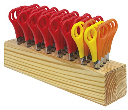 Westcott Kinderschere 32 Stück in Holzblock | Schere mit integrierter 5 cm Skala | Bastelschere 13 cm (5) ideal für Kinderhände | Sicherheit durch abgerundete Spitze | 112TidyC 00