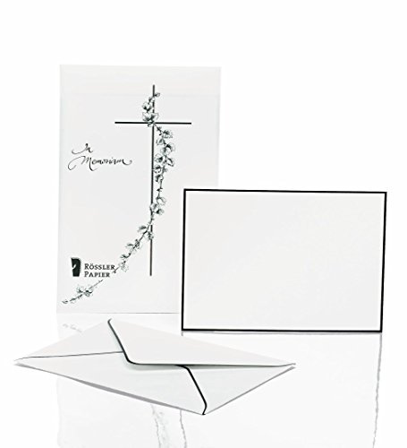 Rössler Trauerpost handgerändert | Kondolenz-Karten| Karten mit Umschlag | Trauer Briefpapier | 5 Blanko Karten in DIN A6 | 5 Briefumschläge DIN C6 | 1 Stück | Farbe: Weiß
