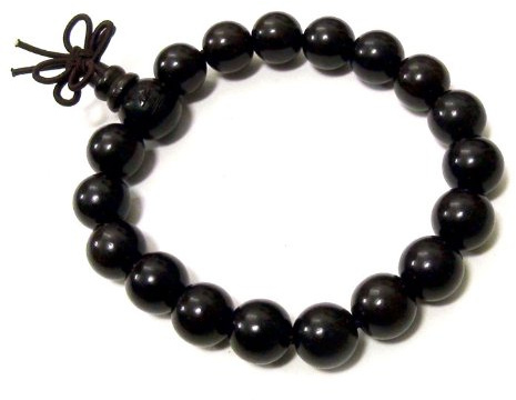 agathe création - Bracelet - Chapelet Bouddhiste - Perles en Bois d'ébéne - Diametre 10 mm - Perles Non sculptées - Nœud du Bonheur - Bouddha - Noir - Taille sur Mesure - Fait Main