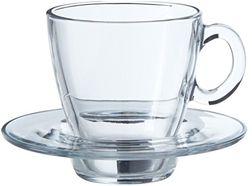 Pasabahce Aqua Servicio Tazas Capuchino con Plato, Vidrio, Transparente, 6 Piezas