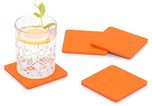 Filu Filzdesign - Set di 8 sottobicchieri quadrati in feltro, ideali come sottobicchieri per la tavola, disponibili in diversi colori a scelta, quadrato. Orange