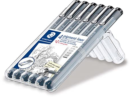 Staedtler 308 SB6P Pigment Liner, 4 Stück, Extra fein, 0,5 mm, Schwarz, Marker, Markierstift