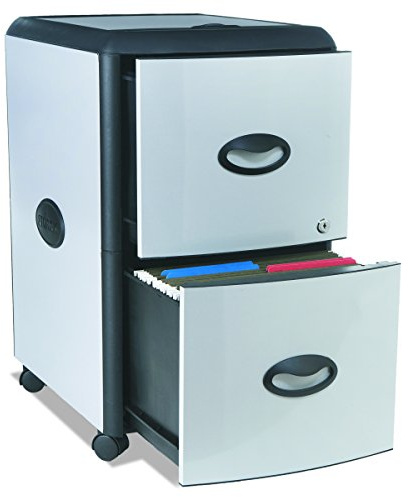 Storex Plastic 2-Drawer Mobile File Cabinet with Metal Accents, Roll Top, Gray/Black,Grey, 19 x 15 x 25 inches