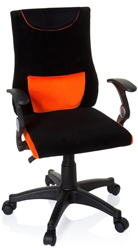 hjh OFFICE 670480 Snurrstol barn och ungdom KIDDY PRO AL tyg svart/orange Kontorsstol barn Skrivbordsstol med armstöd