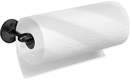 iDesign Portarrollos de cocina, pequeño soporte para papel de metal, portarrollos de pared para colocar 1 rollo de papel de cocina, negro mate
