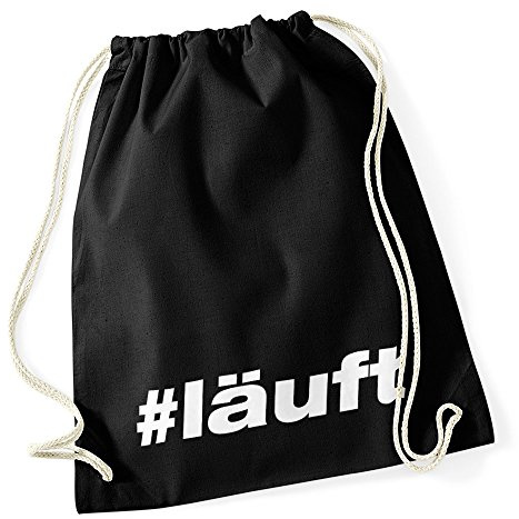 Autiga Turnbeutel #läuft Hashtag Hipster Beutel Tasche Baumwolle Gymbag Schwarz