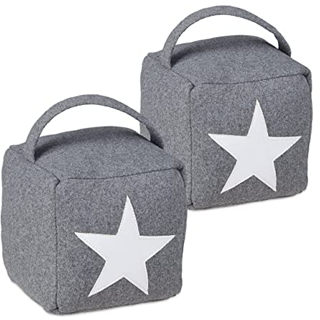 Relaxdays 2er Set Türstopper Stern, Türpuffer Stoff, Türsack Boden, hoch, mit Griff, dekorativ, HxBxT: 20 x 15 x 15 cm, grau