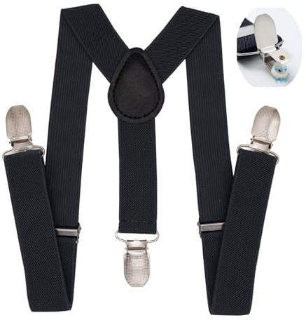 WannGe Child Kids Suspenders - 1 Adjustable Y-Back Suspender for Boys & Girls - Black