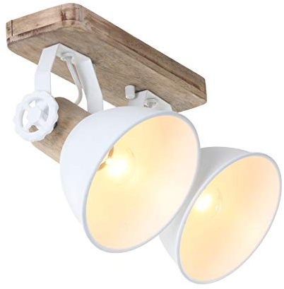Steinhauer Lampada da soffitto 2 Spot 7969W Lampada da parete Vintage E27 Rustico Legno Metallo Spot Marrone Bianco