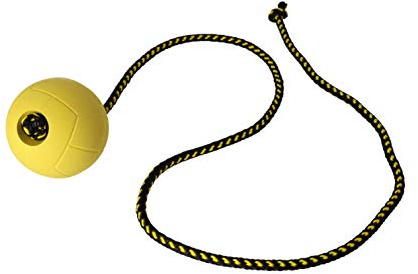 Dingo Gear Ball für Training # 70 mm auf Seil 100 cm schwimmed Ball weich Gummiball Farbe Gelb apport Spiel mit Hund S02700