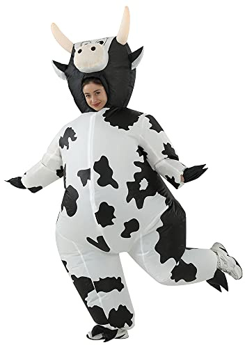 RHYTHMARTS Inflatable Cow Costume Cow Costumes Fancy Dress Blow Up Jumpsuit Christmas Halloween Costumes for Adult