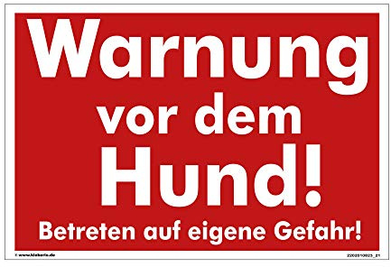 Hund Warnschild – robustes Kunststoffschild 'Warnung vor dem Hund!' 30x20 cm (20 x 30 cm)