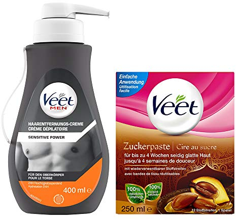 Veet Zuckerpaste zur Haarentfernung 250 ml + Veet for Men Haarentfernungs-Creme 1x400ml Senstive Power