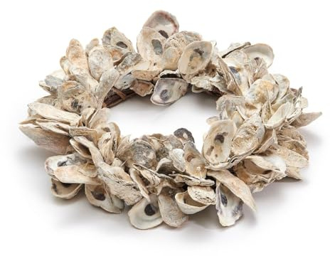 NaDeco Muschelkranz Talaba Auster Ø 39cm | Muschel Kranz | Schneckenkranz | Kranz aus Deko Muscheln | Maritimer Türkranz