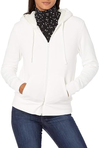 Amazon Essentials Damen Sherpa-gefütterte Fleece-Kapuzenjacke mit durchgehendem Reißverschluss (erhältlich in Übergröße), Gebrochenes Weiß, M