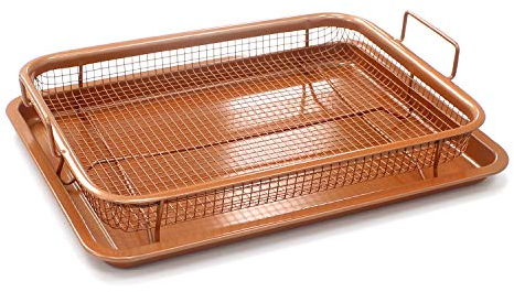 Air Fryer Pan Copper Crisper Oven Grill Chicken Fish Chips Crisp Tray Non Stick