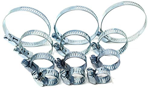 12pc Garden Hose Clamps Jubilee Clip Set, Universal Hose Clips Available in 4 Different Sizes 11-47mm (2)
