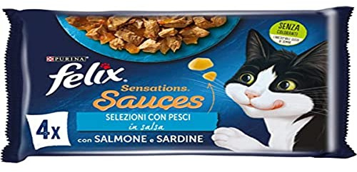 FELIX Sensations våtfoder för vuxna katter i sås med lax och sardin 48 x 85 g påsar