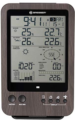Bresser zusätzliche Basisstation für 7002513 Funk Wetterstation 5-in-1-Wetter-Center, Holzoptik