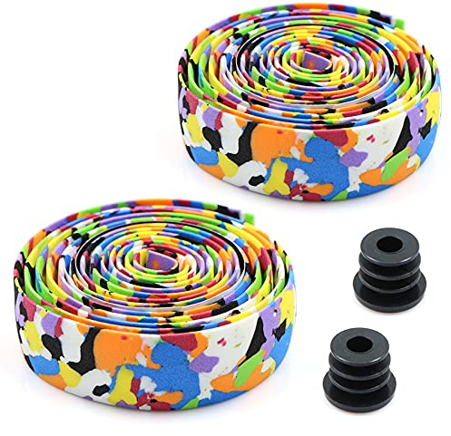 gexuamz Fahrrad Lenkerband Lenkerbänder Fahrradstange Bandwickel - Rutschfest Hoherwertig Rennrad Mountainbike Lenkerband mit Lenkerendstopfen und Selbstklebenden Streifen, 2 Rollen pro Satz.