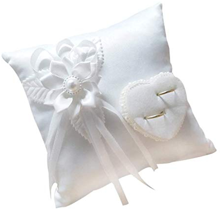 BESPORTBLE Dekoratives Ringkissen für Hochzeit mit Blumenschleife und Herz Quadratisches Tischdeko Element für Zeremonie und Fotoshootings