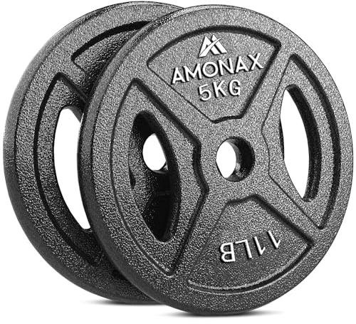 Amonax AMONAX Gusseisen Hantelscheiben Set, 2,5kg, 5kg, 10kg Hantel Set für 25mm & 50mm Olympia Gewichte Hantel Bar, Metall Hantelscheiben für Gewichtheben und Hip Thrust, Hantelscheiben für Home Gym