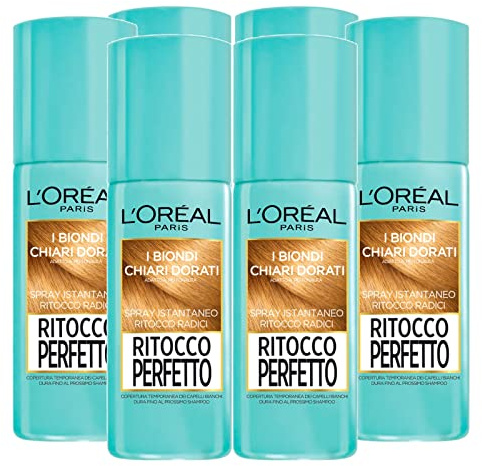 L'Oréal Paris Retouche Spray Parfait pour Cheveux Blancs Retouche Racines Couleur Instantanée Blond Clair Doré 6 Flacons de 75 ml