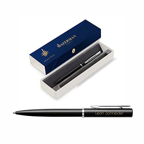 Waterman Allure Kugelschreiber mit Gravur | Geschenk für Mann und Frau | inspiriert von Pariser Mode | personalisiert | graviert | Blaue Tinte | Mittlere Spitze (Black, Kugelschreiber)