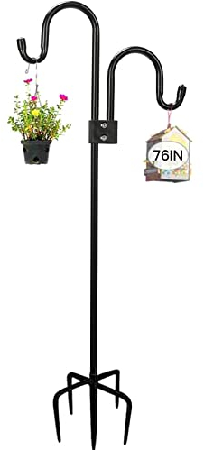 ADTSADDTO Garden Schäferhaken,193cm Garten Doppelhaken Mit 5 Prong Base Shepherds Crook Hook FÜR Solarleuchten, Pflanzenkörbe, Laternen, Vogelhäuschen