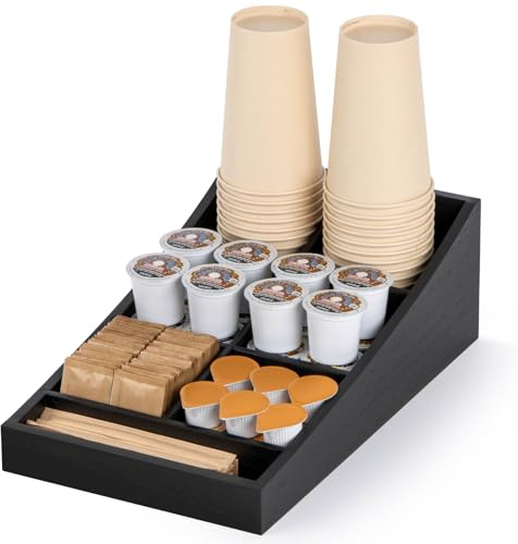 ANBOXIT Kaffee Organizer, Holz Kaffeestation Zubehör Organizer für Kaffeeecke, Kaffeebar Regal, Kaffee Gewürz Tablett für Zuhause und Büro (7 Fächer, Lang und Schmal)