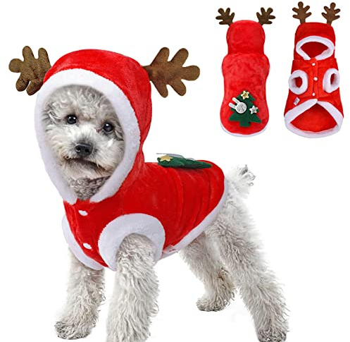 HOTSO Hundekostüm Weihnachten Weihnachtskostüm Hund Katze Weihnachtsmütze Rentiergeweih Hundeanzug Winter Pullover Hundebekleidung Weihnachtsmann Kostüm