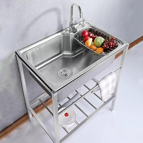 Edelstahl-Waschbecken, handelsübliches Wäschewaschbecken mit Ablage, Warm- und Kaltwasserhahn, für den Außenbereich, den Innenbereich, die Garage und die Küche