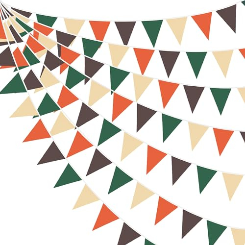 32Ft Lange Orange-grün-braune Party-Dekoration Dreiecksfahne Wimpelkette Stoffgirlande für Dschungel-Safari-Tierparty Zoo-Motto Wild One Forest Babyparty Herbst Hochzeit Geburtstag Dekoration
