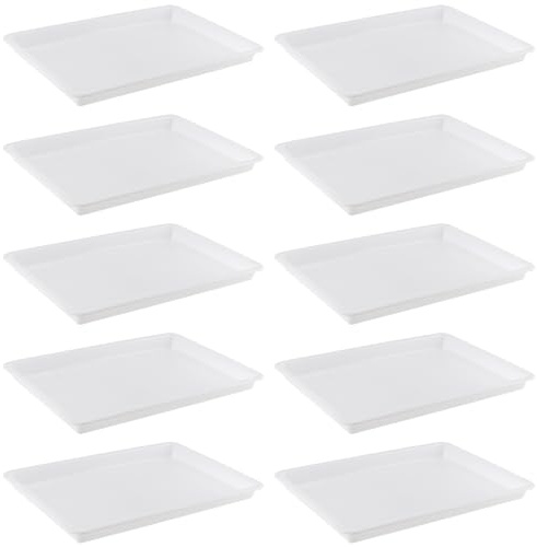 DAKFOOK 10 Stück 39,5 x 28,5 x 4 cm Kunststoff Tablett rechteckig, weißes Kunst Tablett, Basteltablett für Schule, Zuhause, Kunst und Handwerk, DIY-Projekte, Malerei, Perlen