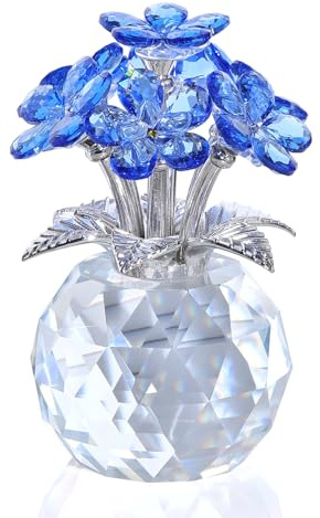 Movdyka Kristall-Vergissmeinnicht Blumenstrauß-Figuren, Geschenke für sie, blaue Blumen, Ornamente für Wohnzimmer, romantische Geschenke für Frauen, Mutter, Freunde, Geburtstag, Jahrestag