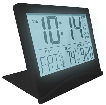 MMOBIEL Digitaluhr LCD-Reisewecker Klappbar mit Hintergrundbeleuchtung - Digitaluhr mit Tages-, Datums- und Temperaturanzeige - Digitaler Wecker für den Tisch - Tischuhr Batteriebetrieben - Schwarz