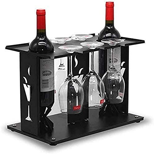 Portabottiglie da parete Portabottiglie Bicchiere da vino Sottosopra Design creativo in ferro battuto Ornamenti per vino Sottosopra per cucina Wine bar Rack 2/3 bottiglie di vino 6 tazze Nero Piccolo